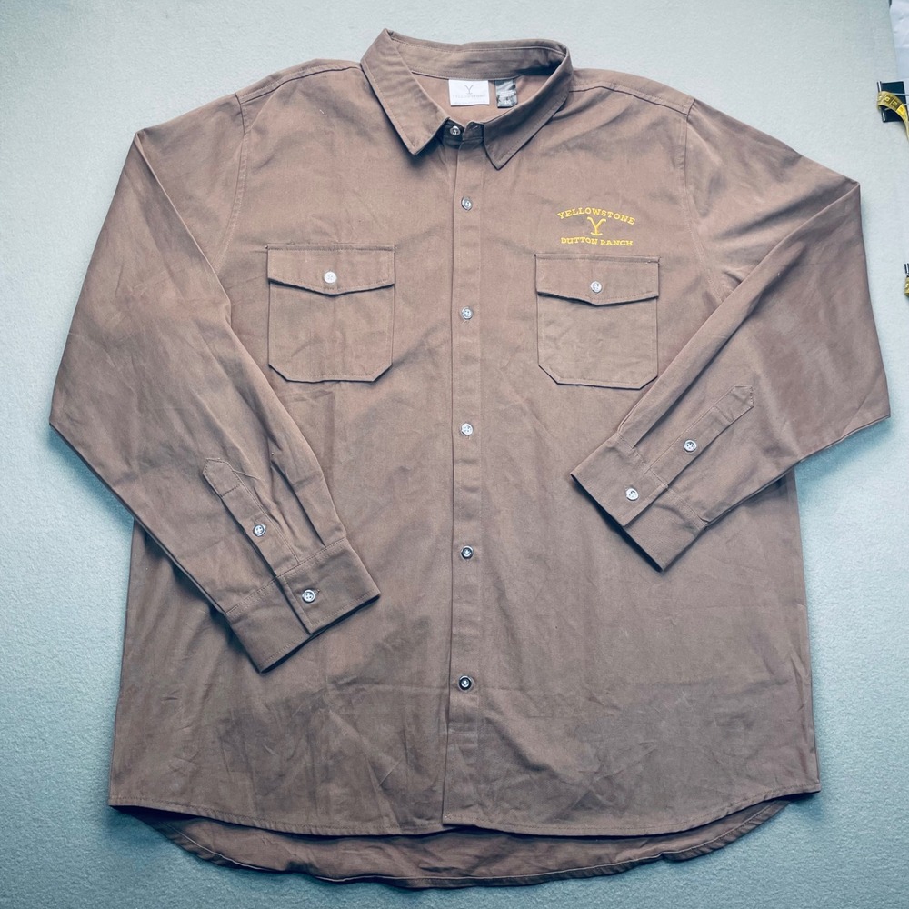Yellowstone Dutton Ranch Long Sleeve Button Shirt Mens 3XL‎ Tan Embroidered Logo